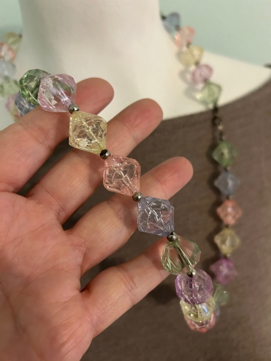 Pastel Faceted Bead Necklace - Multi Color on spring-ring c clasp ice cube vibes - Picture 10 of 12
